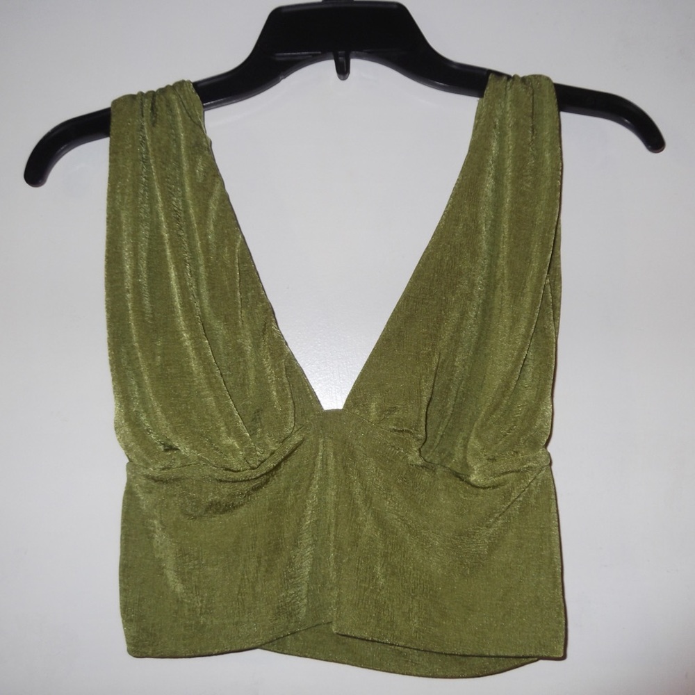 Olive Green crop top- shiny